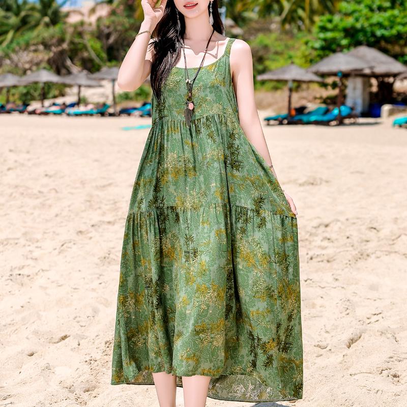 Elegant Sling Dress for Women Plus Size Casual Summer Long Dress Vintage Middle-aged Women's Clothing