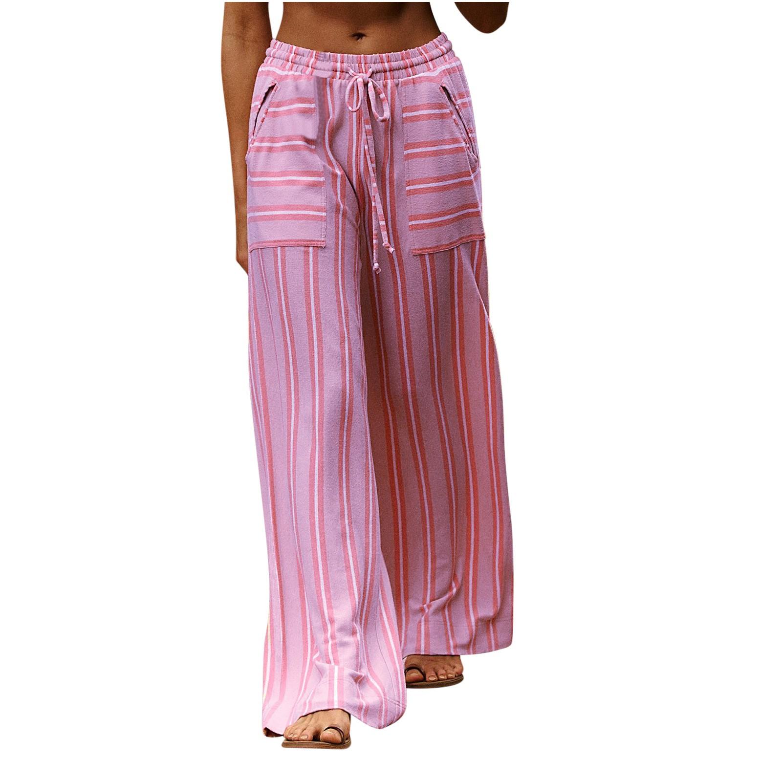 

Женские полосатые брюки на шнурке, свободные широкие брюки, удобные брюки с низкой талией, повседневные брюки с карманами