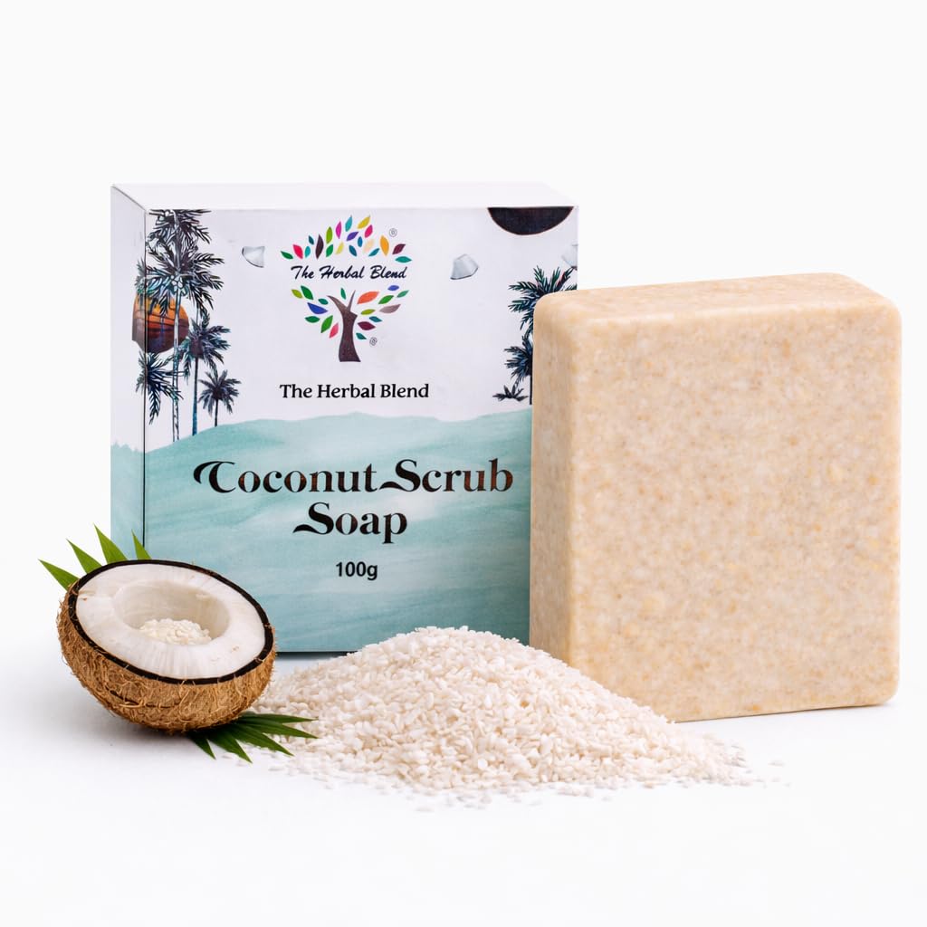 The Herbal Blend Coconut Scrub Soap | Goat Milk, Almond Oil & Jojoba Oil Enriched Bath Bar | Natural Exfoliating Soap with Vitamin E & Coconut Oil