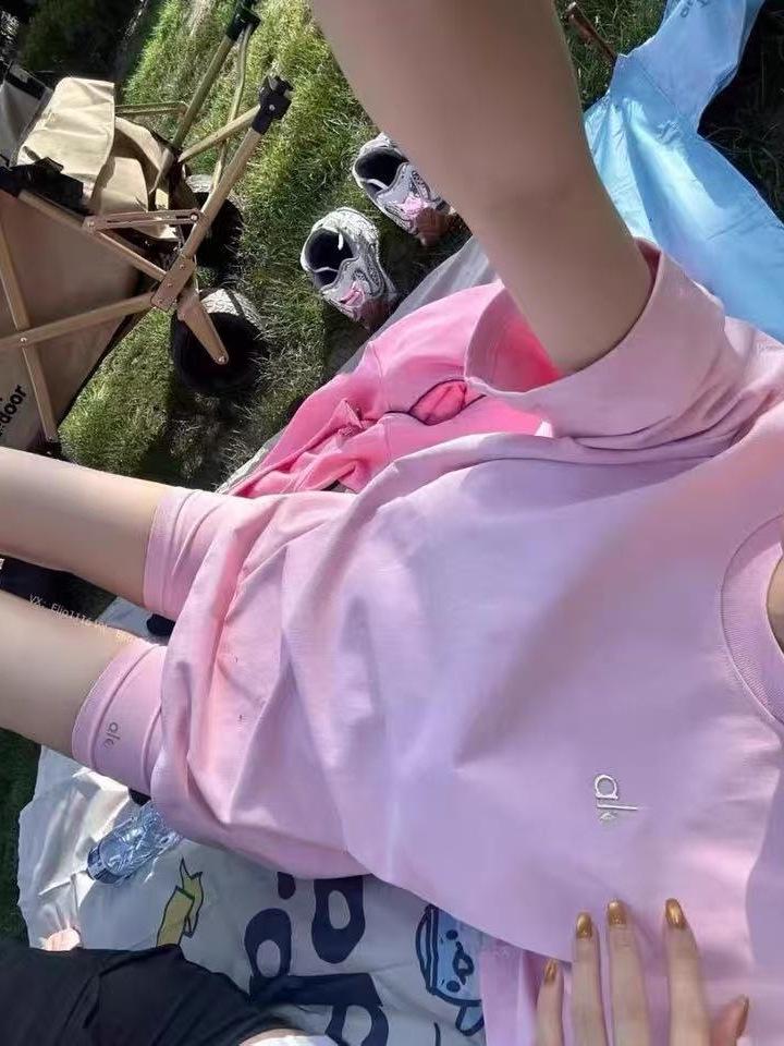 Aloyoga Damen Candy-Farbe Rundhals Locker Geschnitten Kurzarm T-Shirt