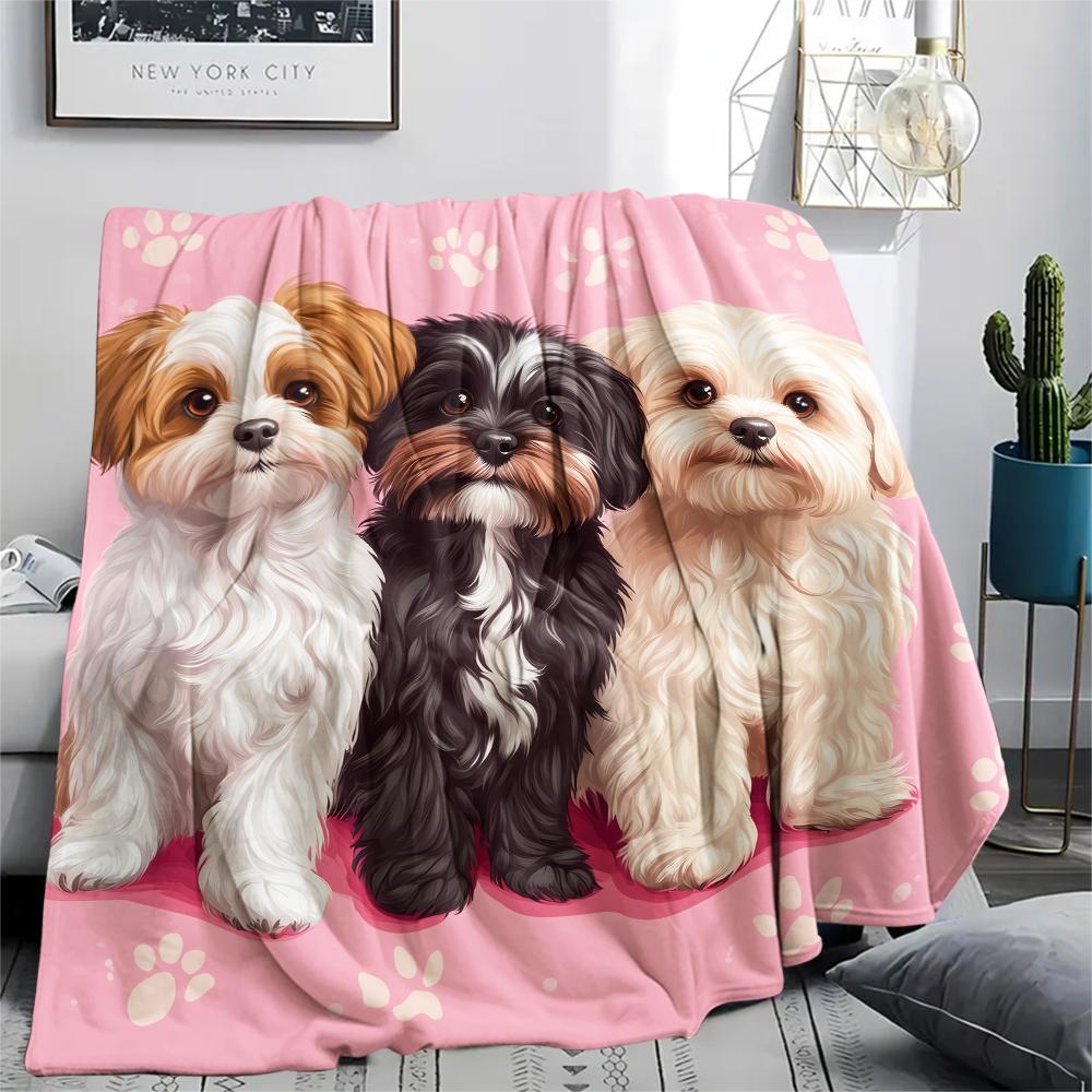 Colorful Maltese dog,pattern Flannel Blanket, High quality Comfortable for All Seasons, Home Decor, Warmth and Comfort, Perfect for Gifts.