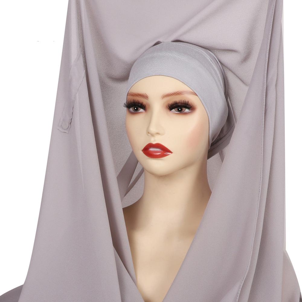 2in1 Instant Chiffon Hijab Scarf Bulit-In Magnets Islamic Head Wrap Female Musulman Bandana Women