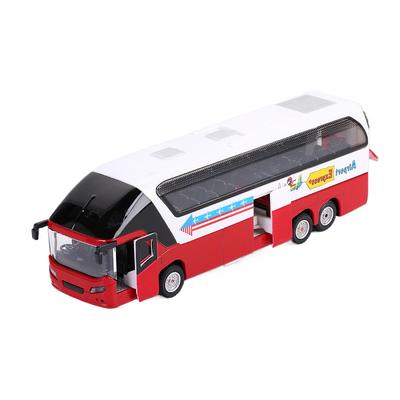 1/66 Double Decker Bus Alloy Model Long Distance Bus Diecast Metal Sound and Light Return Power Bus Children's Toy Vehicles Bus