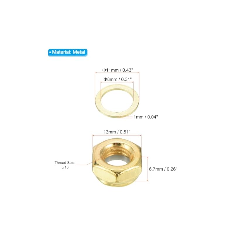 PATIKIL Skateboard Lock Nut Set, 2 Sets, 5/16 Skateboard Truck Axle Washer Spacer Hardware Repair Kit for Longboard Cruisers, Gold