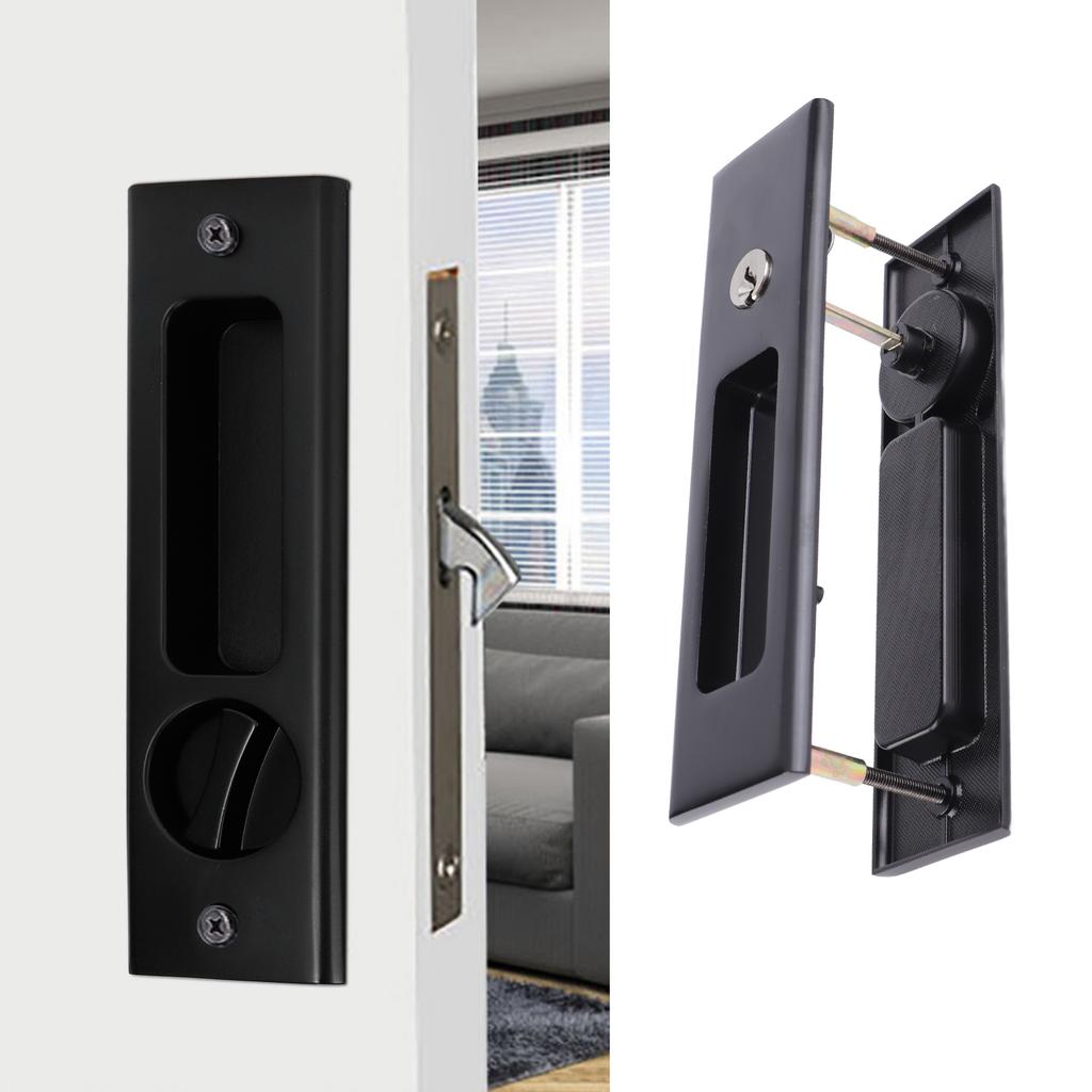 Zinc Alloy Sliding Door Lock Latch Handle Set Bathroom Balcony Cabinet Door Hardware FittingsBlack
