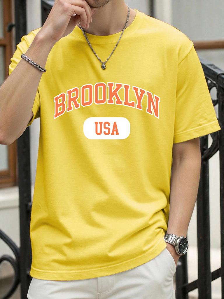 Brooklyn Usa Art Word Print T Shirt For Men Summer Casual Retro Clothes Cotton Trendy Soft TShirt Unisex ONeck Loose Top