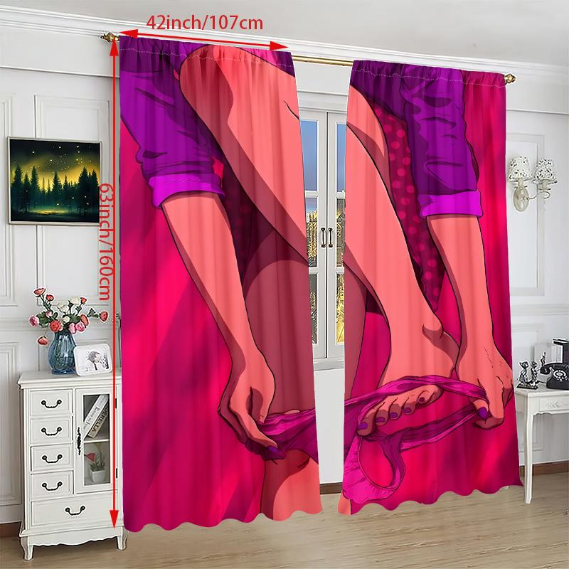 2ks- Potisk postaviček na Valentýna - Potištěná záclona - Materiál Polyester - Vhodné do ložnice, obývacího pokoje, pracovny,