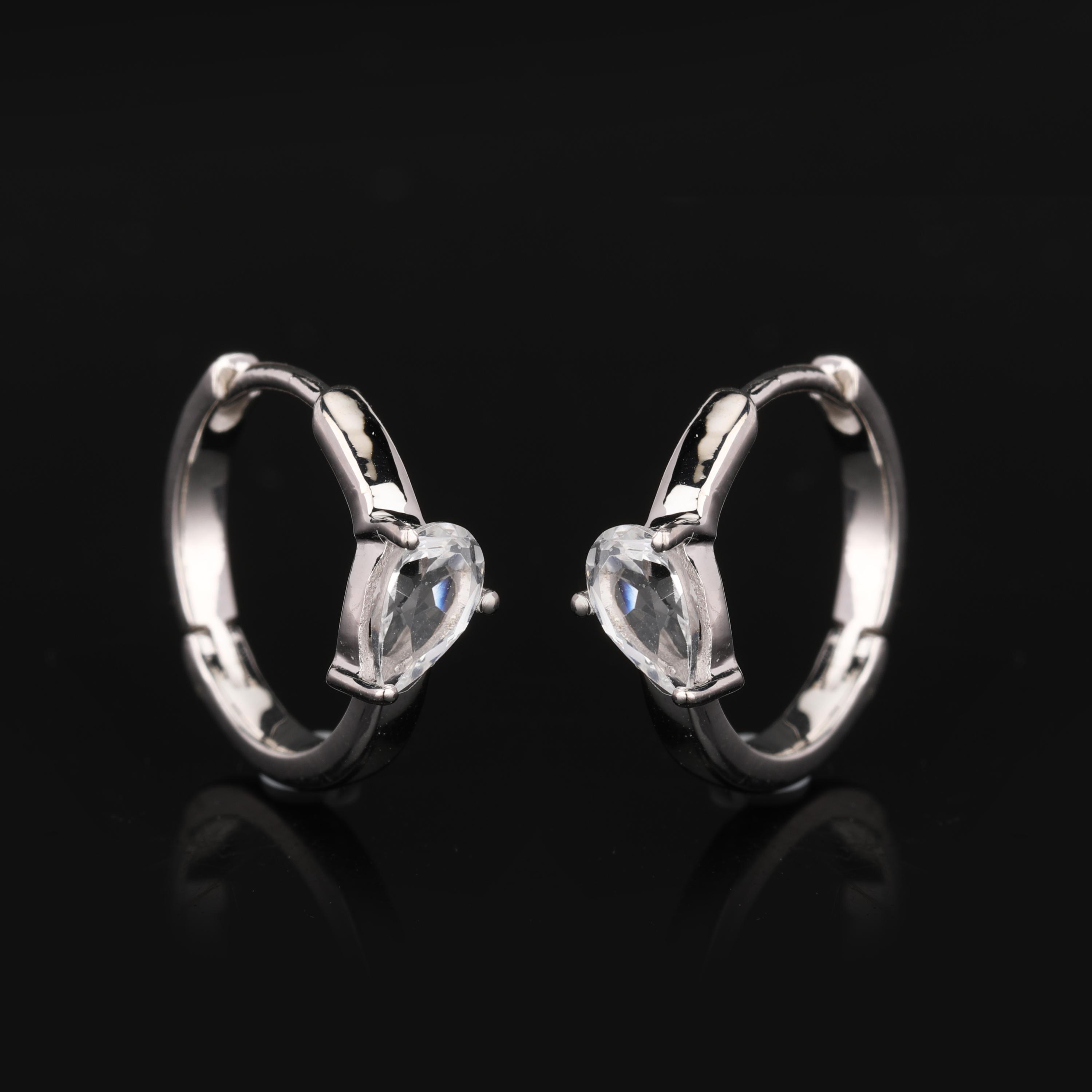 

White Topaz Pear Earrings 925 Sterling Silver Rhodium Fine Jewelry Gift for Her срібний