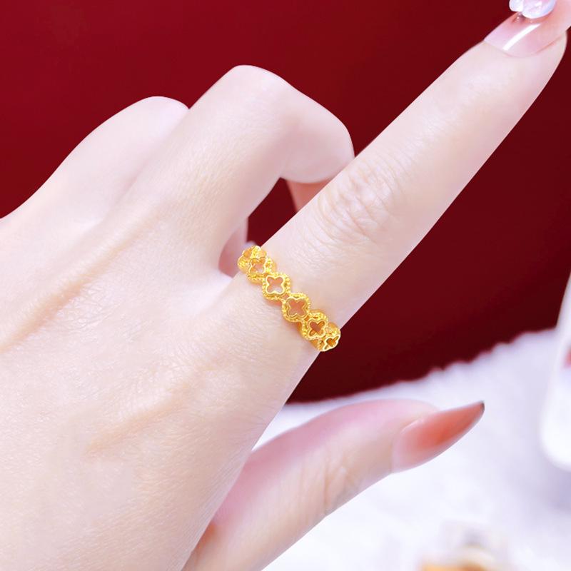 Exquisite Sand Gold Open Ring for Women: High-End Niche Design, Light Luxury Style, Long-Lasting Color, Imitation Gold.
