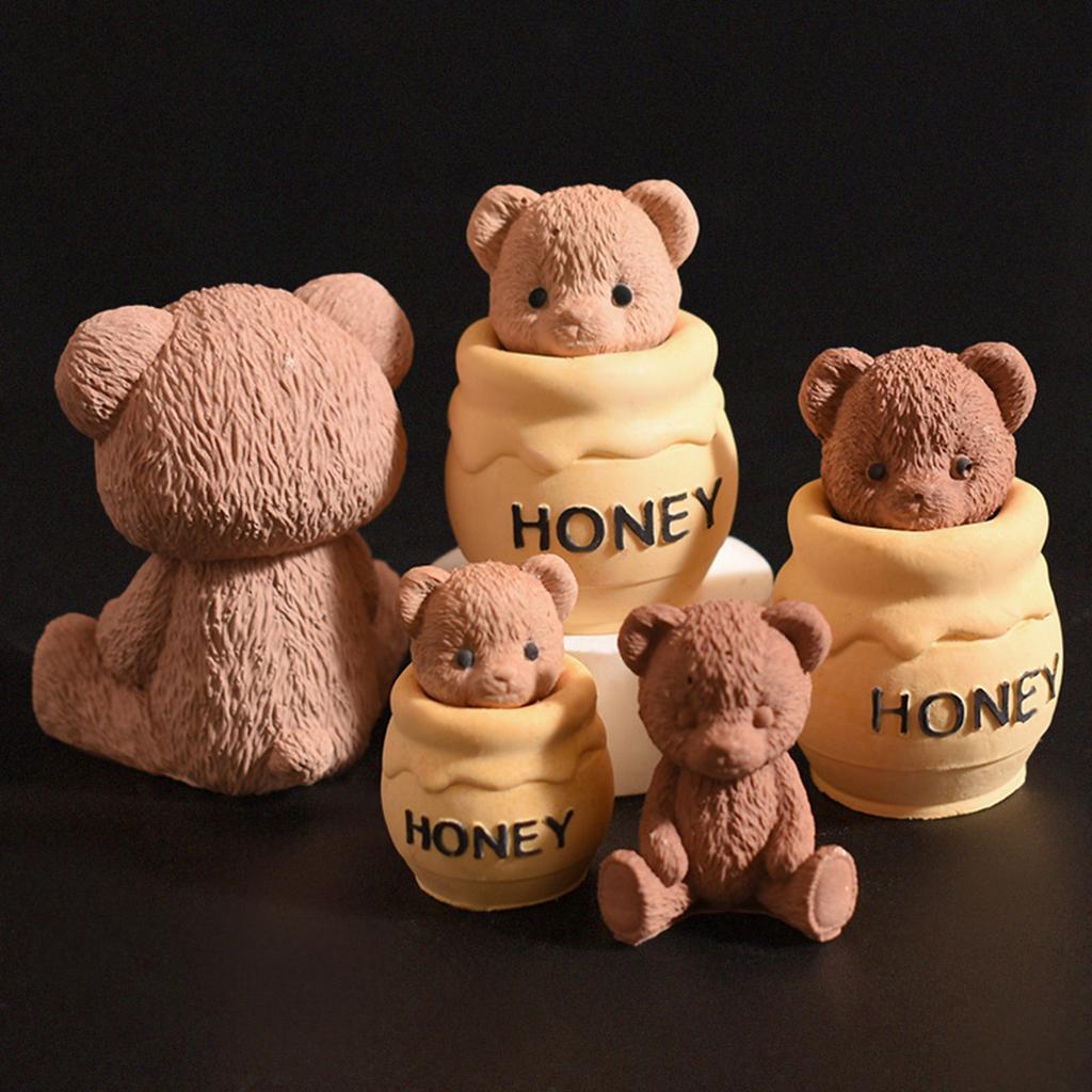 Candle Crafting Mold Silicone Mould for Unique Handmade Crafts Epoxy Resin Honeys Jar and Bear Decoration Making Mold