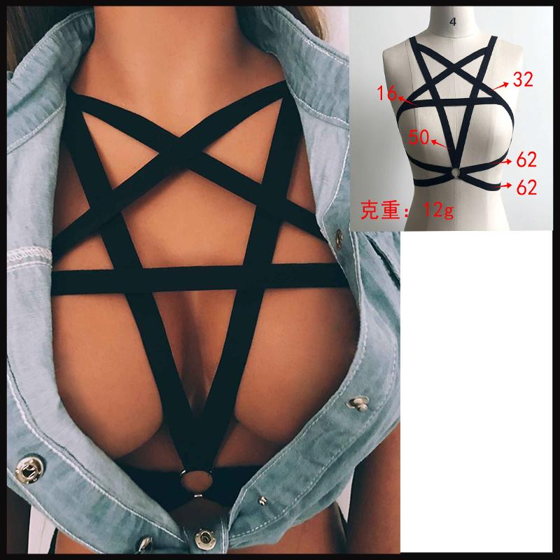 Sexy Bandage BHs Bindebänder Dessous Atmungsaktiv Sexuell Schwarz Körbchenloser BH Hohl Elastisch Käfig BH Bandage Träger