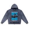 DTG Print Knitted Denim Zip-Up Hoodie Drive Back In Time Brother Print Zipper Hoodies  