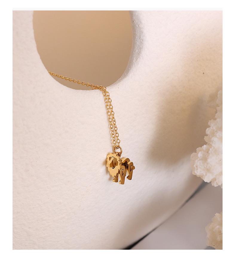 French Cute Animal Lion Pendant Necklace Choker, Titanium Steel Jewelry for Women