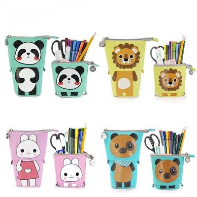 Retractable Pencil Case 2/4pcsCarton Large Capacity Pen Case Pen Holder Office Stationery Storage Pencil Bag Cartoon Pencil Case