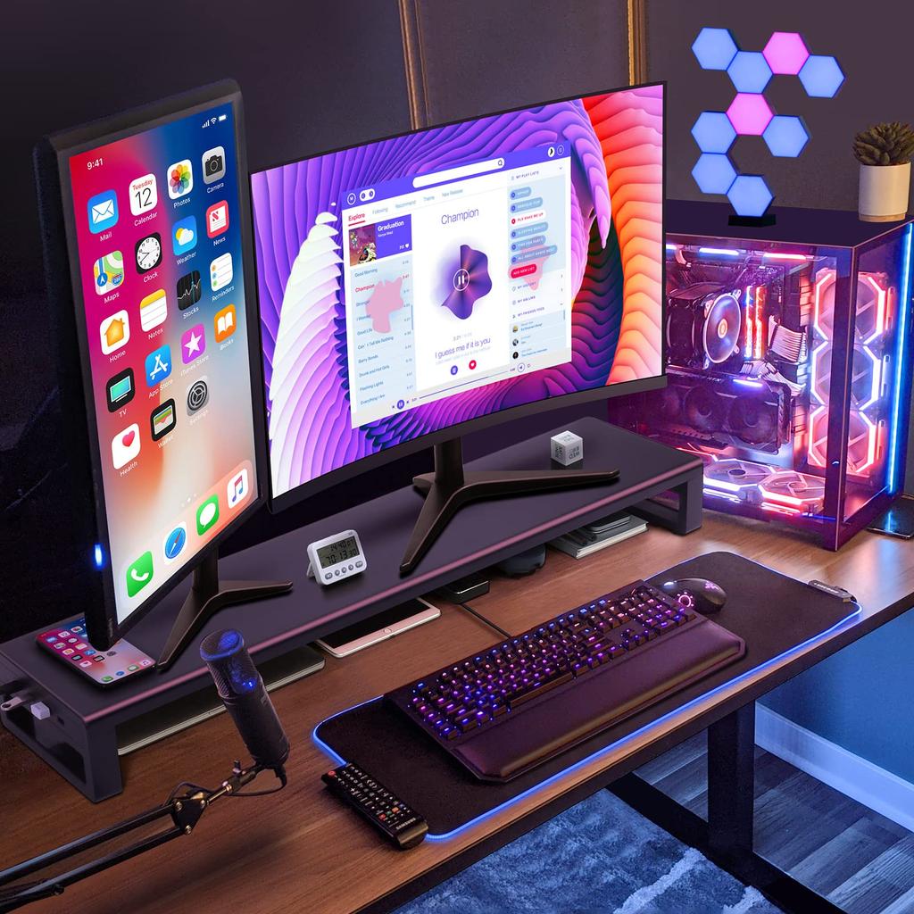 VAYDEER Dual Monitor Desk Stand with USB Monitor Display Computer Desk Stand for 100cm Wide Stand, 3.0 Port, Stand, Stand, Stand, PC, Metal,