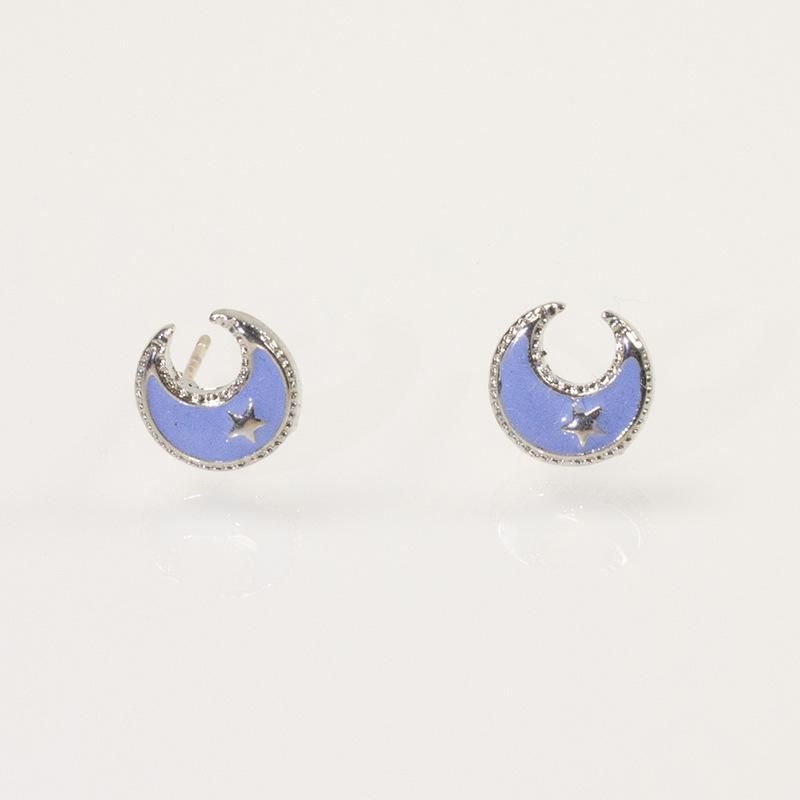

S925 silver needle earrings women s sweet little fresh stars moon stud earrings temperament Korean simple personality creative earrings срібний