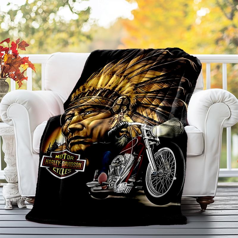 Indian Motorcycle Flannel Blanket Soft All-Season Throw, Design for Camping, Car Travel, Hiking Sofa, Bed, Office Perfect Gift for Parties