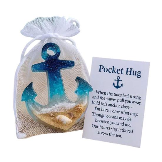 Pocket Hug Boat Hook with Positive Card Emotional Support Pocket Ocean Shell Sand Hook Token Decoration Inspirational Gift