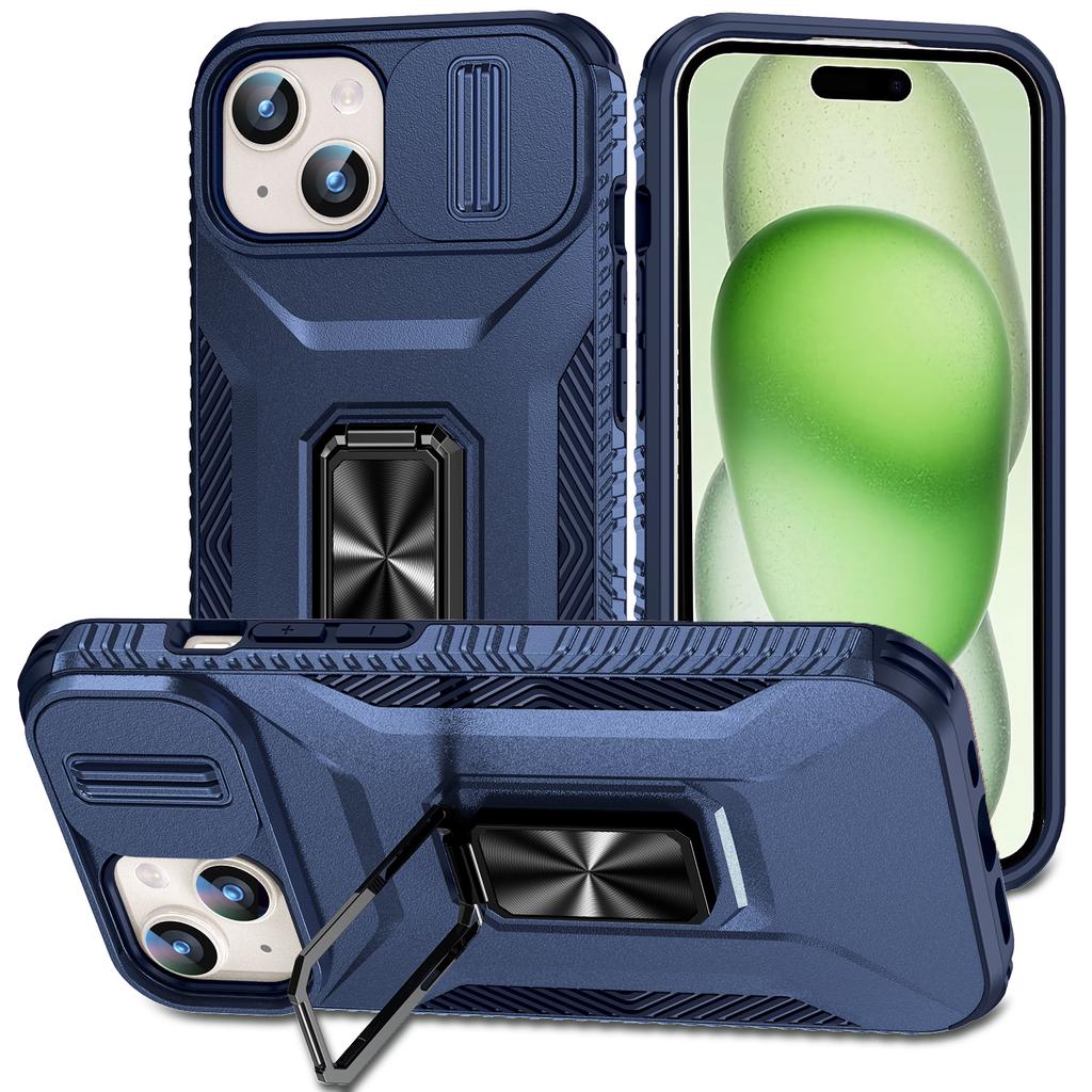 For iPhone 15 Case Camshield Kickstand TPU+PC Anti-Slip Phone Cover