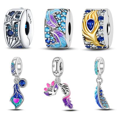 Fine Charms 925 Silver Color Feather Butterfly Magical Mask Charms Beads Fit Diy 925 Bracelet Fine DIY Jewelry Gift