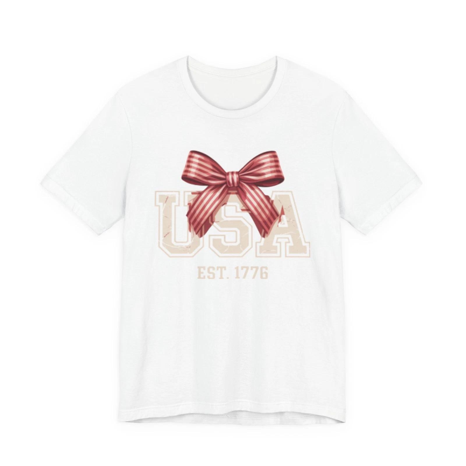USA EST 1776 bow Fourth of July graphic Tee | Patriotic Fourth of July shirt S