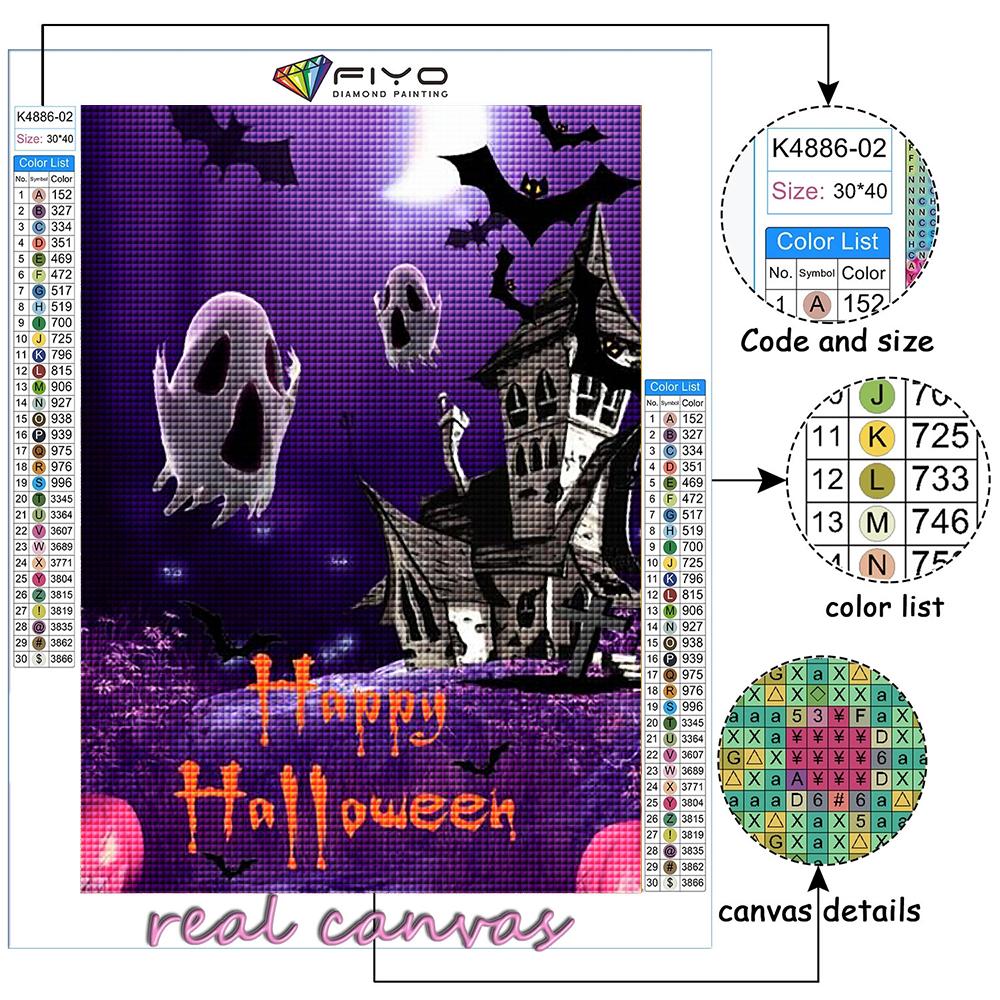 5D DIY Diamond Painting Cross Stitch Halloween Pumpkin And Witch Castle Diamond Embroidery Mosaic Wall Art Home Decoration