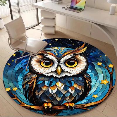 1PCNight Owl Office Round Area Rug,  Mat Suitable For Office, Under Office Chairs Bedroom Living Room Home Decor, Room Deco