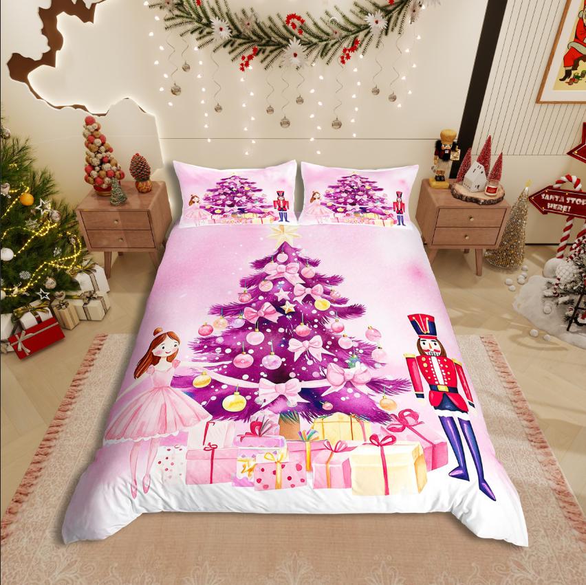 Homewish Christmas Nutcracker Duvet Cover Set,Xmas Tree for Teens Bedding Set,Happy New Year Decor