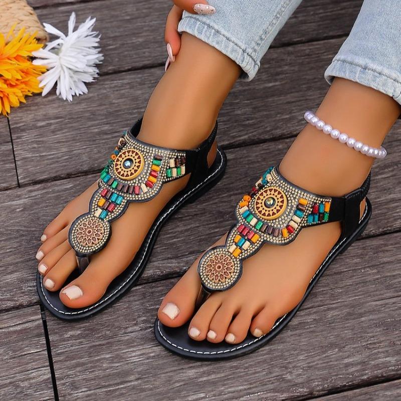 Bohemian Style Women Flat Sandals Clip Toe Gladiator Sandals Woman Retro Summer Casual Beach Shoes Women Anti Slip Flip Flops