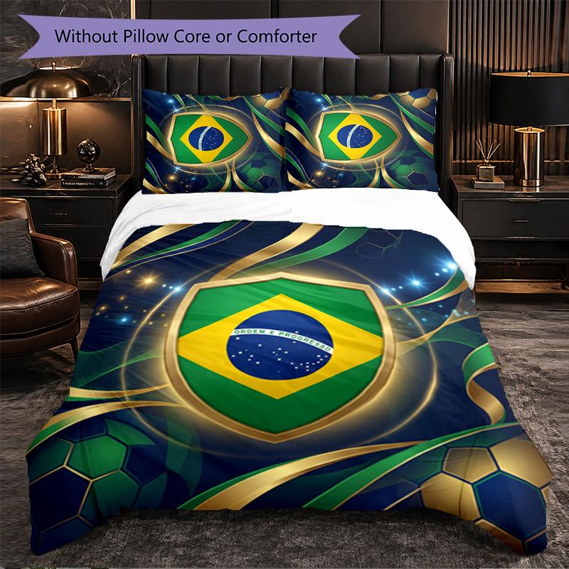 Brasilien Fußballmuster 3-teiliges Bettwäsche-Set Weiche Mikrofaser-Bettbezug mit Kissenbezügen für das Schlafzimmer