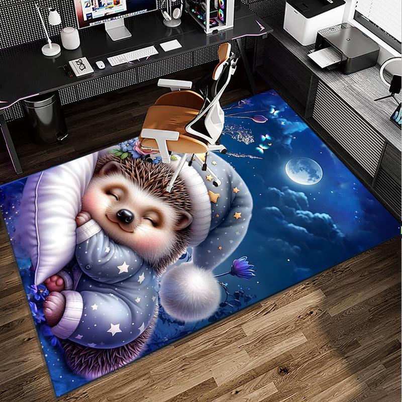 Sleepy Hedgehog Dreams Office Rug Chair Mat, Game Carpet, Suitable for Front Door, Bedroom, Living Room, Desk, Holiday Gift