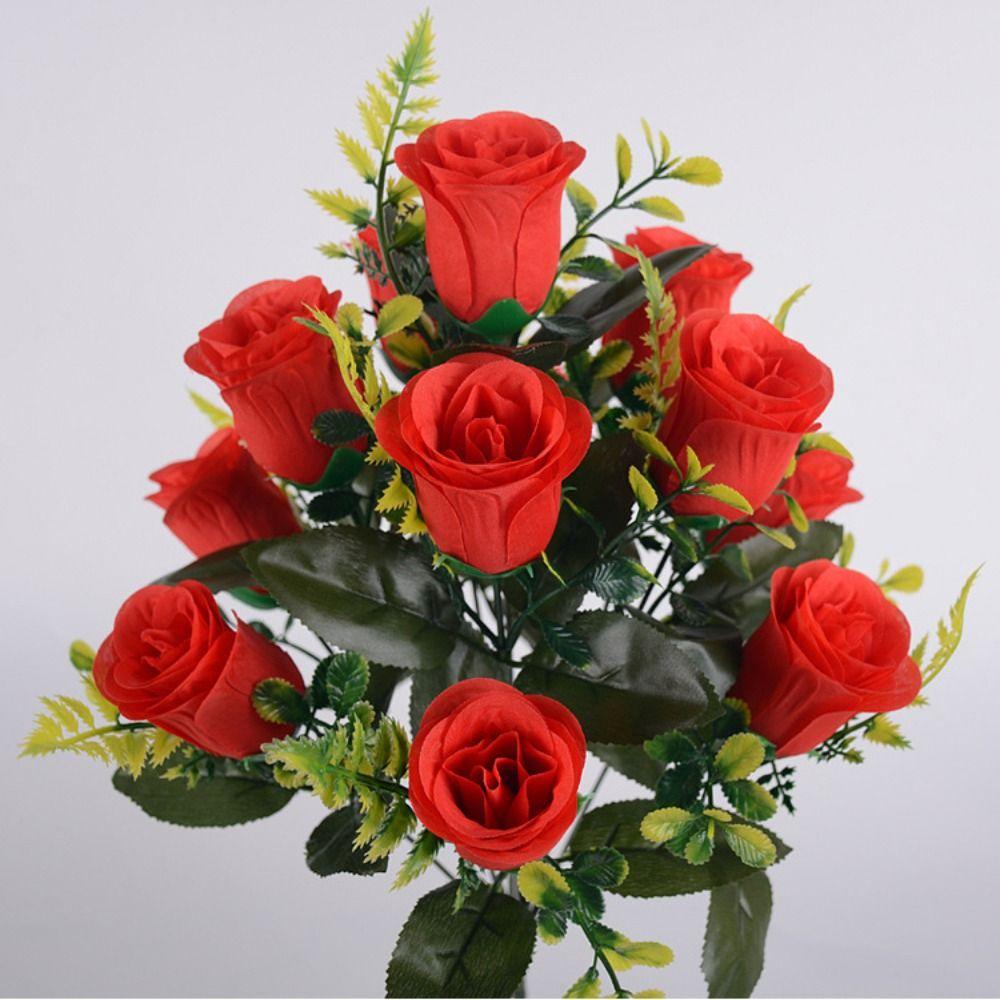 12 Heads Fake Flowers Simulated Artificial Plants Home Decor Rose Flowers Bouquet  Table