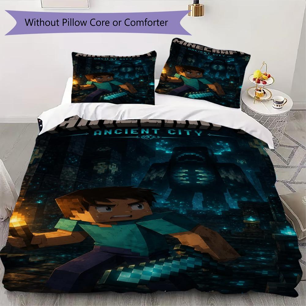 Steve'S Minecraft Survival Adventure Bedding 1 Duvet Cover 2 Pillowcase Without Core Without Core Soft And Comfortable Bedding Set