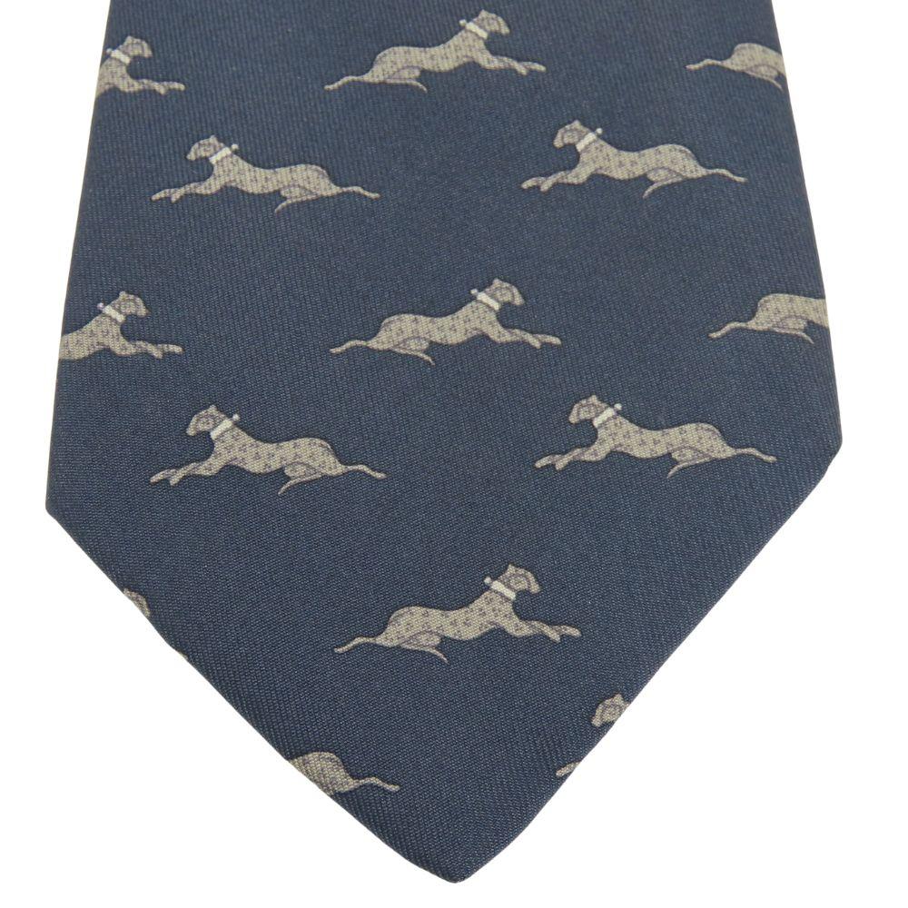 Used HERMES tie Animal motif silk Navy gray gray business