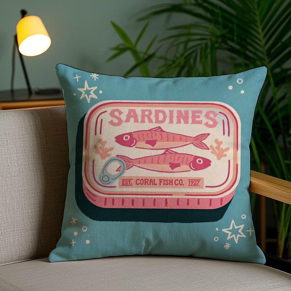 Coastal Charm Sardine Can Pillow Case Silky Elegant Comfort Sofa Bed Invisible Zipper