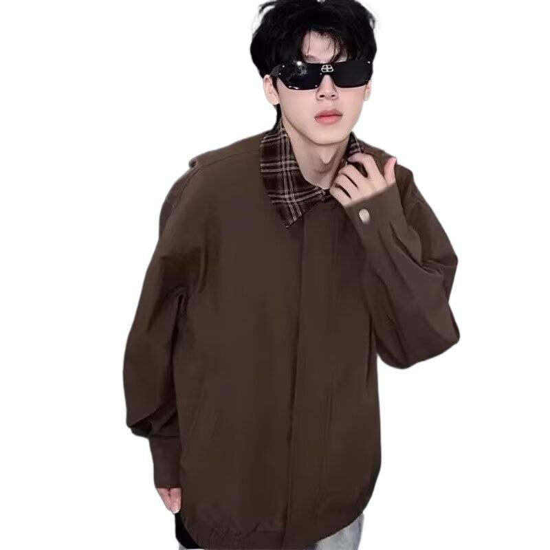 Men's Retro Lapel Two-Piece Look Jacket - Autumn/Winter Trendy Casual Loose Baseball Style