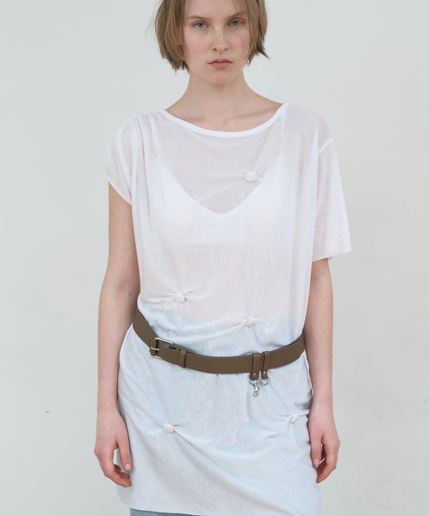 MA JOURNEE Button Detail T-Shirt_White