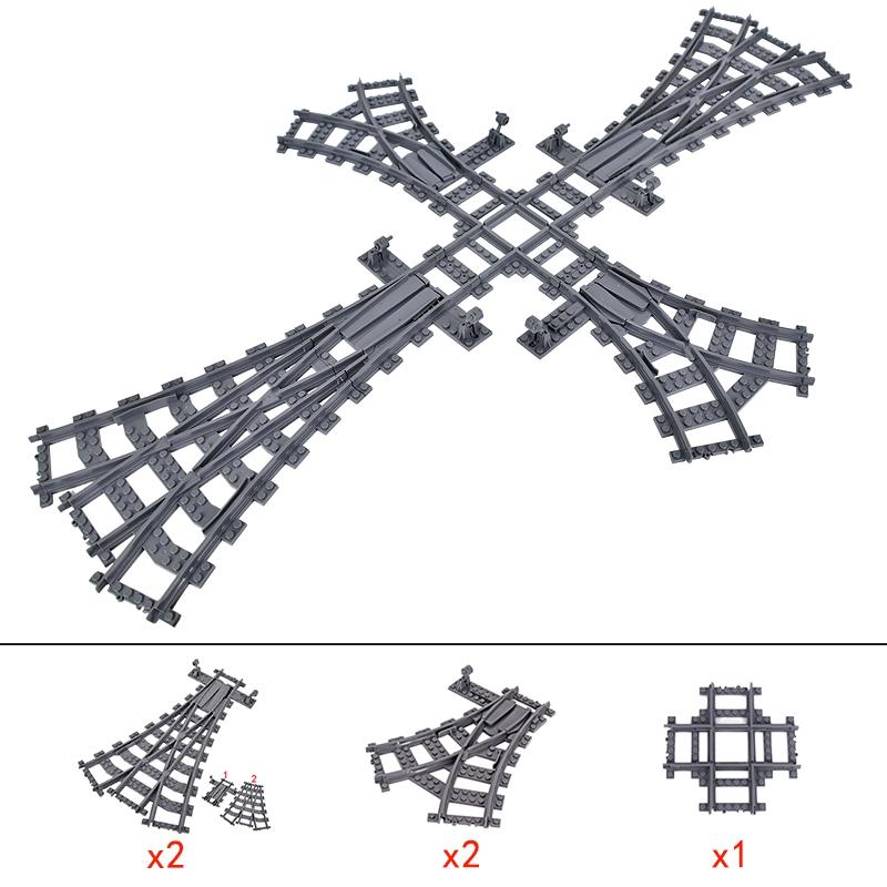 Creative Expert Ideas City Train Single Slip Switch R40 Crossings Rails Tracks Bricks Building Blocks DIY Toys Kids Gift