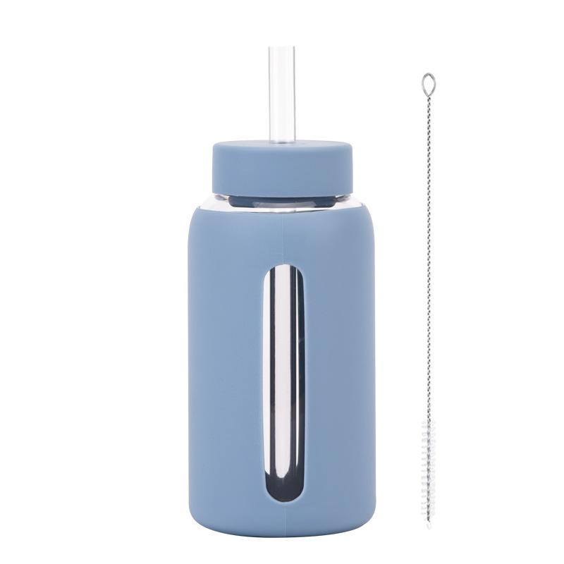 600Ml Silicone Sleeve Borosilicate Glass Water Cup With Straw Can Suck Pearls Portable Outdoor Cup