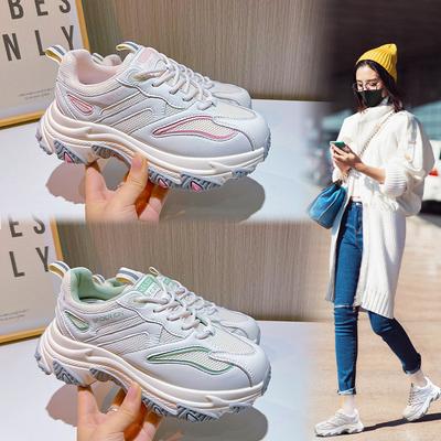Suction Film Sole Leather Dad Shoes Women's Spring Women's Thick Sole Color Matching Running Women's Shoes Sports Shoes