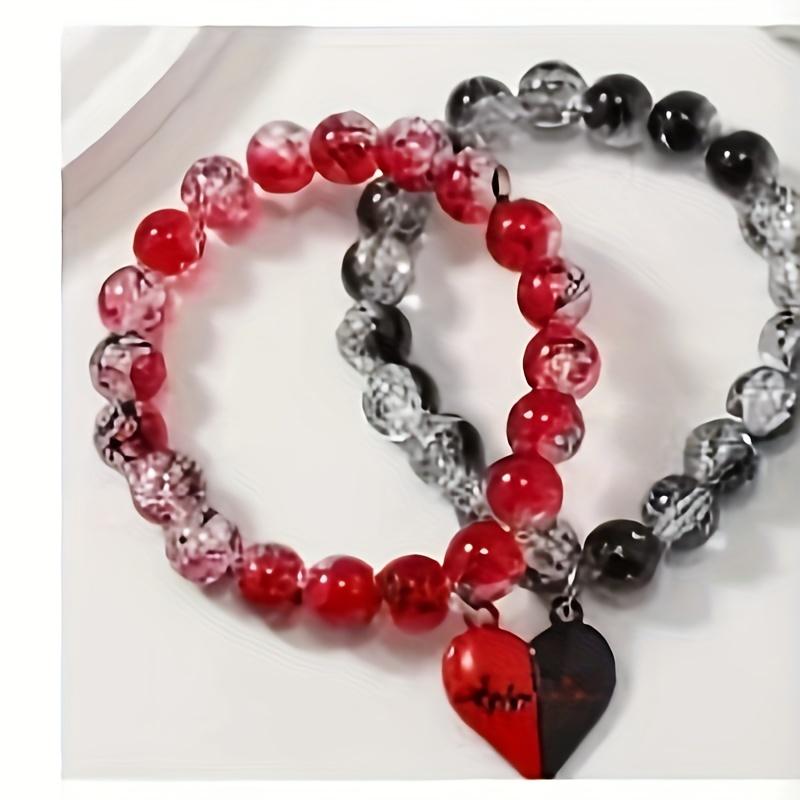 

Черно-красный браслет для пары на День святого Валентина, Магнитный браслет для пары с готическим кулоном в виде сердца 2 Pcs Bracelets A