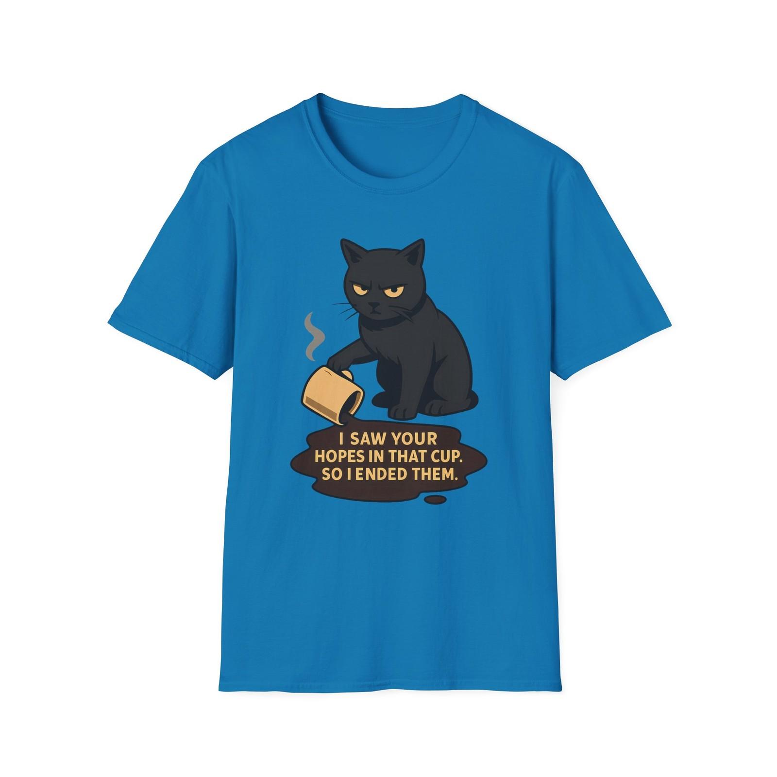 Unisex Softstyle T-Shirt Mens Womens Tees Top Cold-Eyed Cat Spills Coffee Tee Monday Mood S