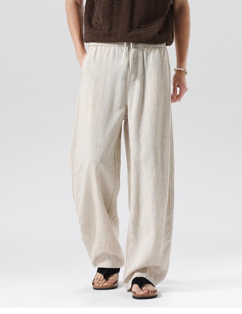 [Plain dyed Tencel Linen] Thin casual pants for men, loose straight leg, wide leg, curved knife, relaxed and comfortable pants