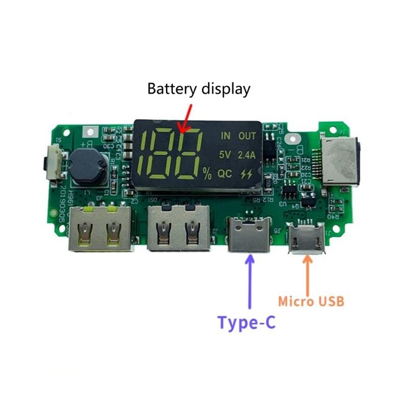 18650 Charging Board Double USB Output Mobile Power Module 5V 2.4A/2A 1A with Overcharge and Shortcircuit Protections