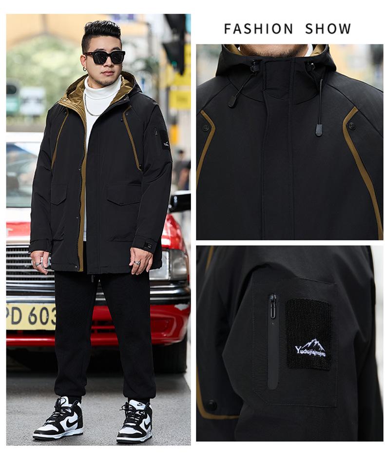 Men's Plus Size Mid-Length Hooded Cotton Jacket - Winter Fashion Brand 808