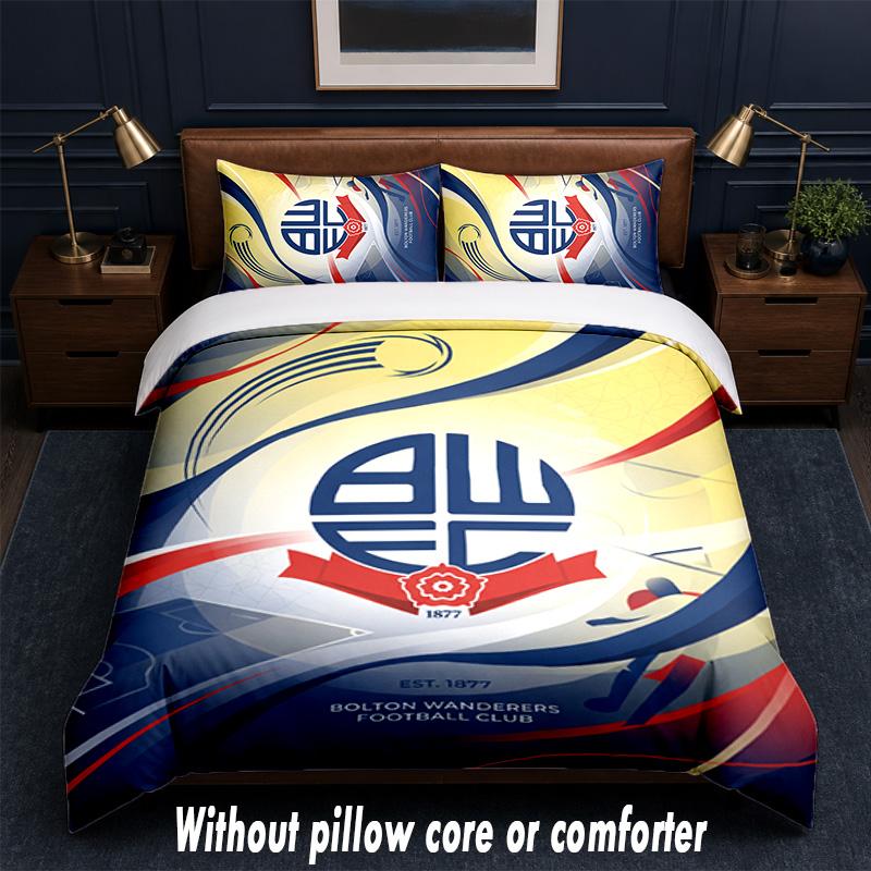 Bolton Wanderers FC Design Bed Bedding Set 1 Duvet Cover + 2 Pillowcases Soft Breathable Household Bed Linens