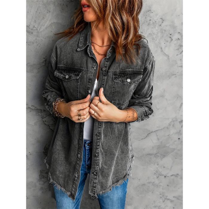 Women s Black Washed Denim Jacket - Versatile, Plus Size, Spring & Autumn Collection XXL