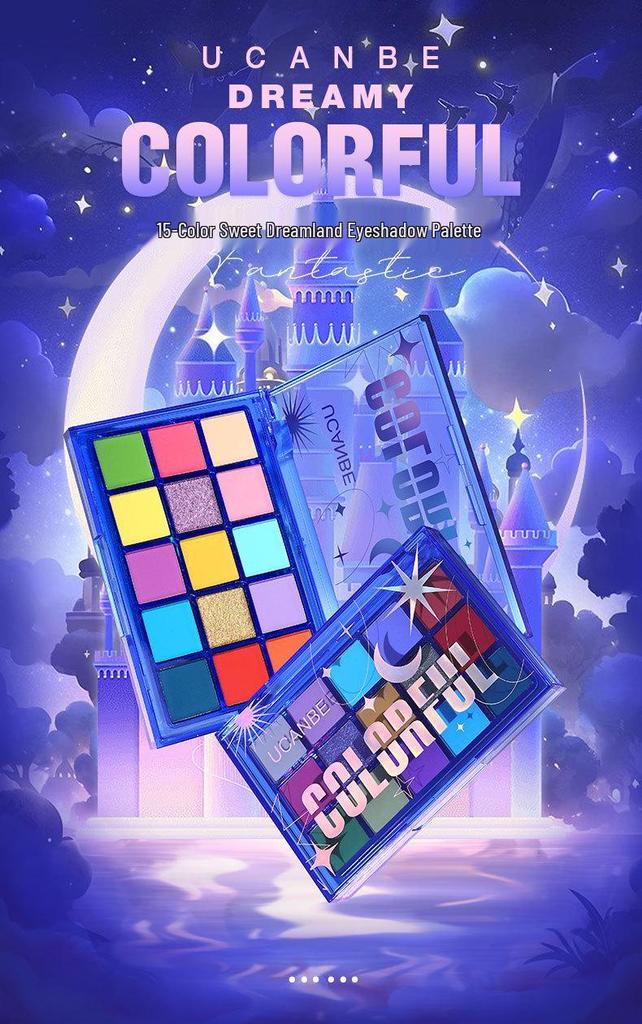 UCANBE Sweet Dreamland 15-Color Shimmer & Matte Eyeshadow Palette - High Pigment, Colorful Stage & Cosplay Makeup