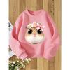 European Size Floral Wreath Hamster Cartoon Print unisex Crew Neck Sweatshirt, Autumn and Winter Soft and Cute Style, Perfect Gift for Girls