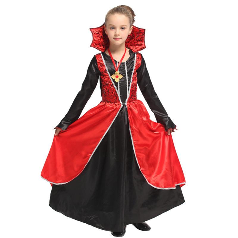 Stunning Witch Vampire Costume For Girls Polyester Fabric Long Dress With Details Enchanting